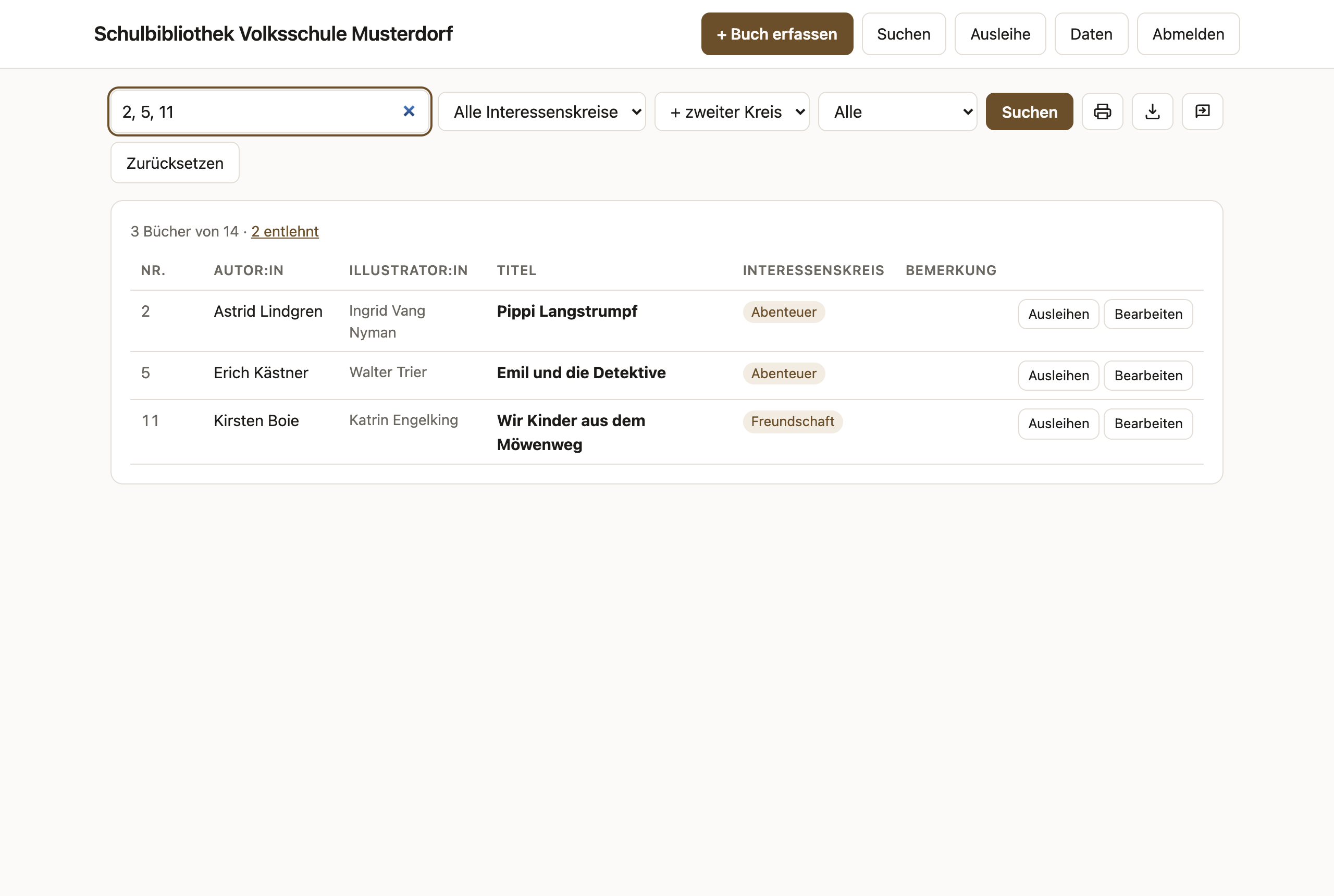 Suche nach mehreren Buchnummern, mit Komma getrennt